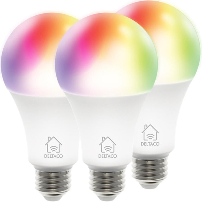 Set of smart RGB bulbs DELTACO SH-LE27RGB, E27, WiFI 2.4GHz, 9W, 810lm, Dimming, White, 3 pcs.