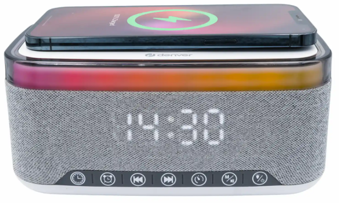 Denver FM Clock Radio with Bluetooth and Wireless Charging CRQ-225