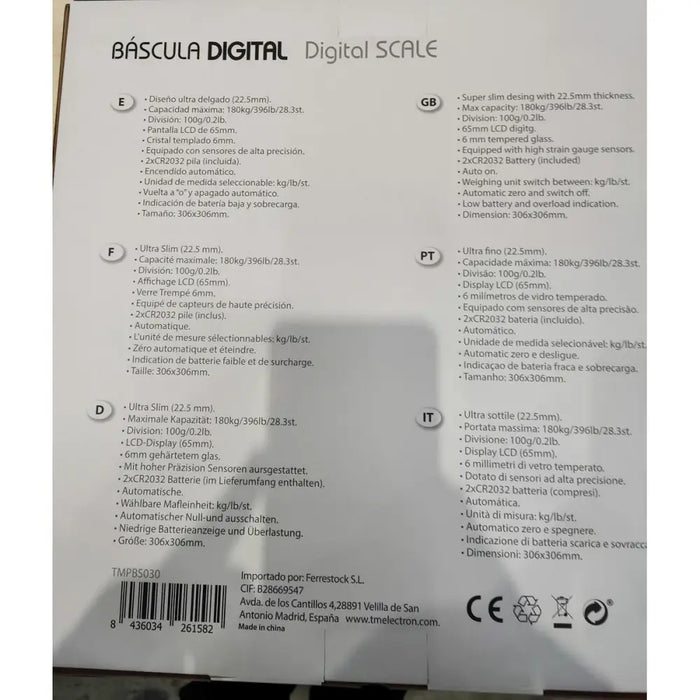 Digital Bathroom Scales TM Electron White - Баня<<<Дом Градина<<<BigBuy&&&Кантари за баня<<<Баня<<<Дом Градина<<<BigBuy