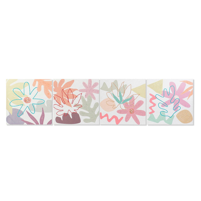 Canvas DKD Home Decor Flowers (60 x 1,8 x 60 cm) (4 Units)