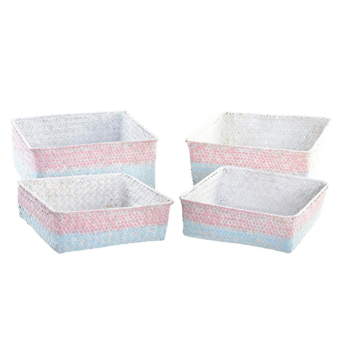 Basket set DKD Home Decor Natural Fibre Mediterranean Boho 26 x 26 x 9 cm 8,5 cm