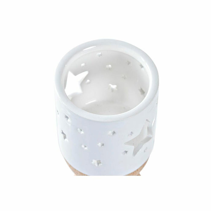Christmas Candle Holder DKD Home Decor White Brown Natural Star 6 x 6 x 14 cm