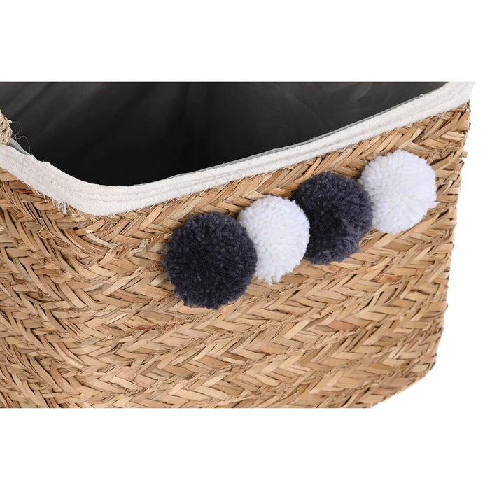 Basket set DKD Home Decor Natural Fibre Pompoms 33 x 33 x 25 cm