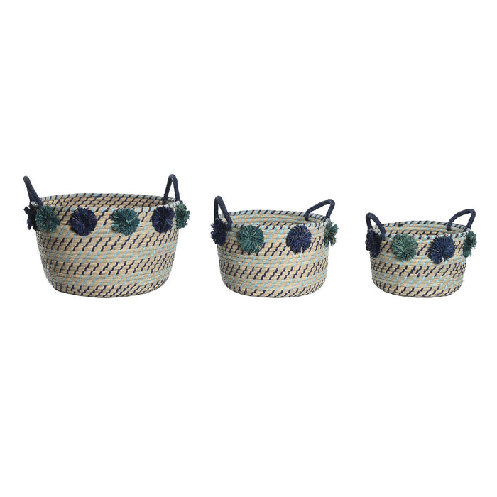 Basket set DKD Home Decor polypropylene Pompoms 46 x 44 x 34 cm