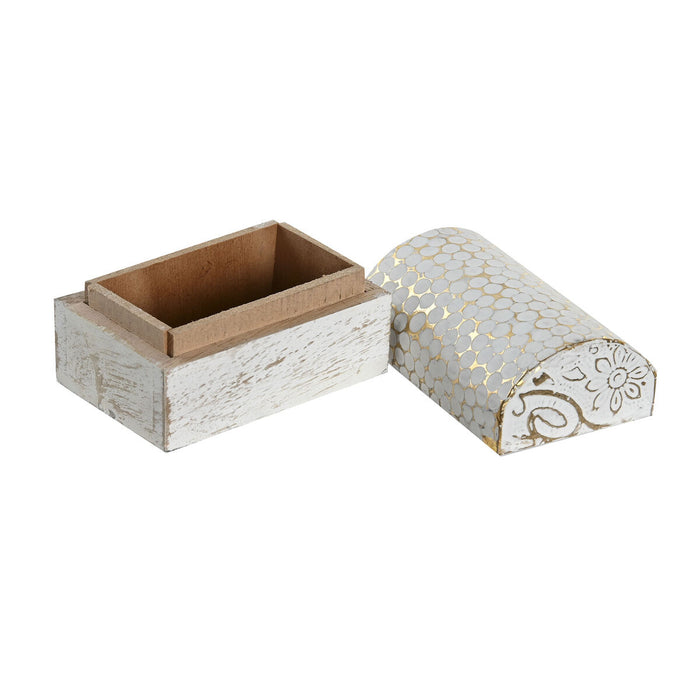 Jewelry box DKD Home Decor White Golden Aluminium Mango wood 7,5 x 5,3 x 5,3 cm (6 Units)