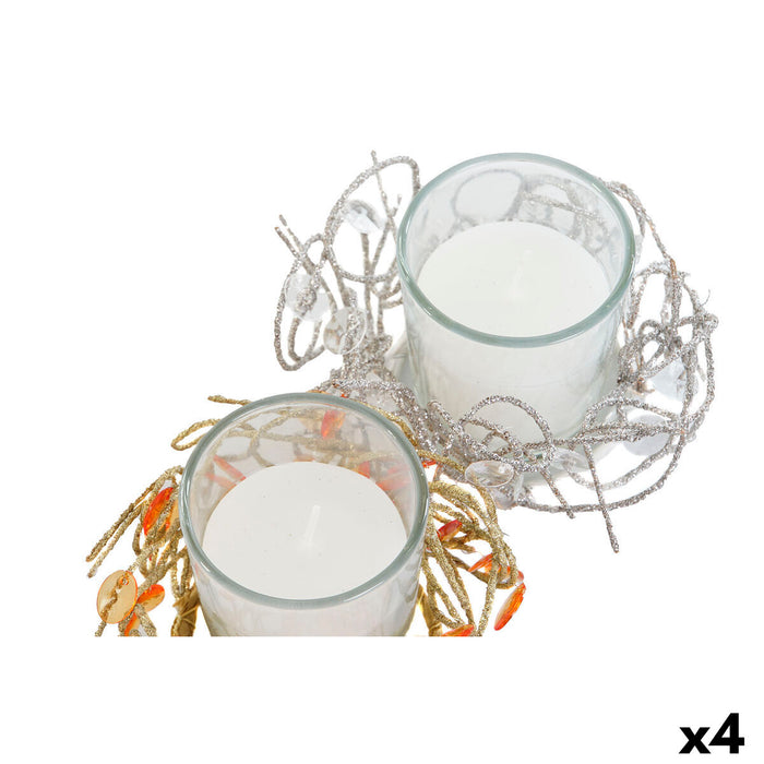 Candle DKD Home Decor Golden Silver Christmas 10.5 x 10.5 x 7 cm 10,5 x 10,5 x 7 cm (4 Units)