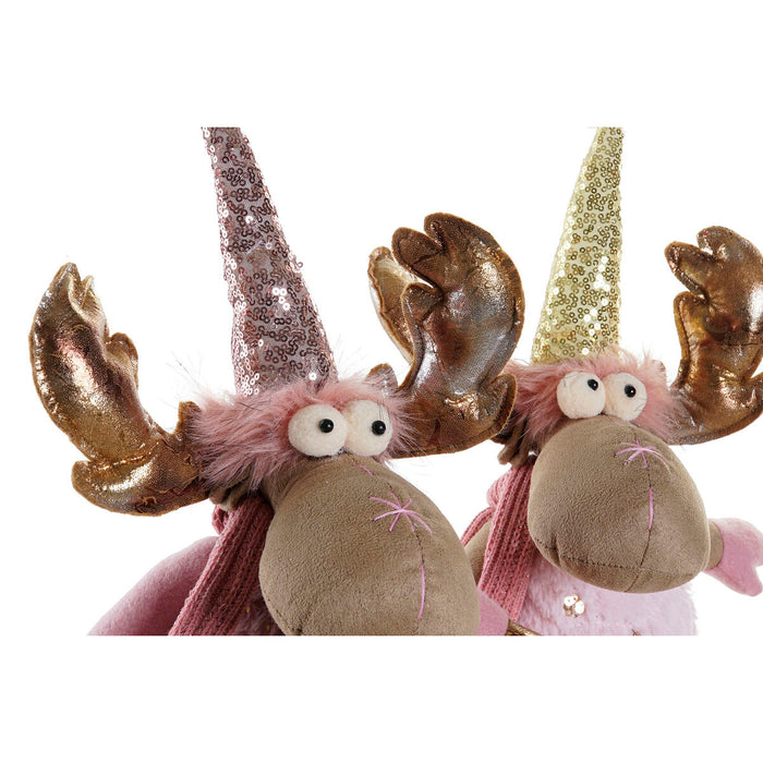 Christmas bauble DKD Home Decor Brown Pink Golden Reindeer 27 x 16 x 42 cm (2 Units)