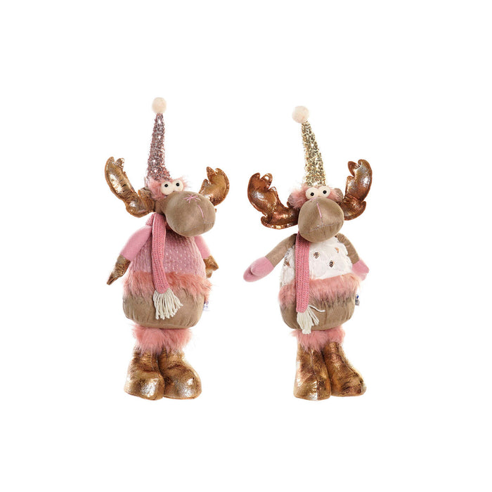 Christmas bauble DKD Home Decor White Pink Golden Reindeer 20 x 19 x 50 cm (2 Units)
