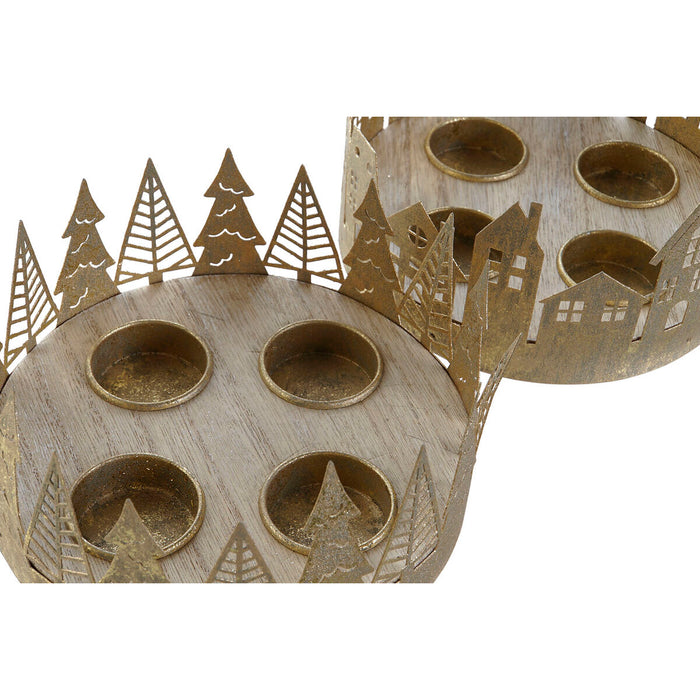Christmas Candle Holder DKD Home Decor Golden Natural 16,5 x 16,5 x 8,5 cm (2 Units)