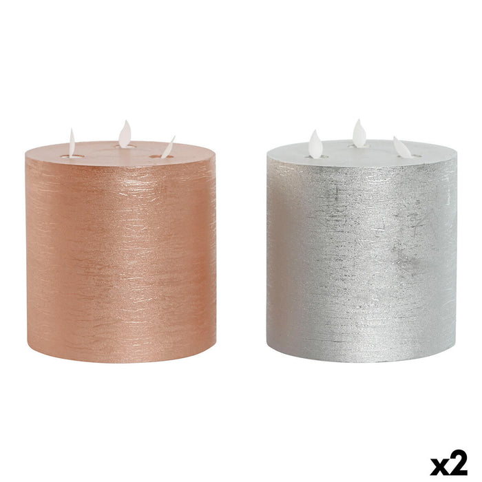 LED Candle DKD Home Decor Golden Silver 15 x 15 x 15 cm (AA) (2 Units)