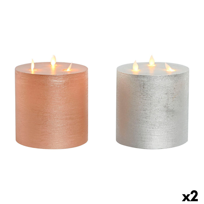 LED Candle DKD Home Decor Golden Silver 15 x 15 x 15 cm (AA) (2 Units)