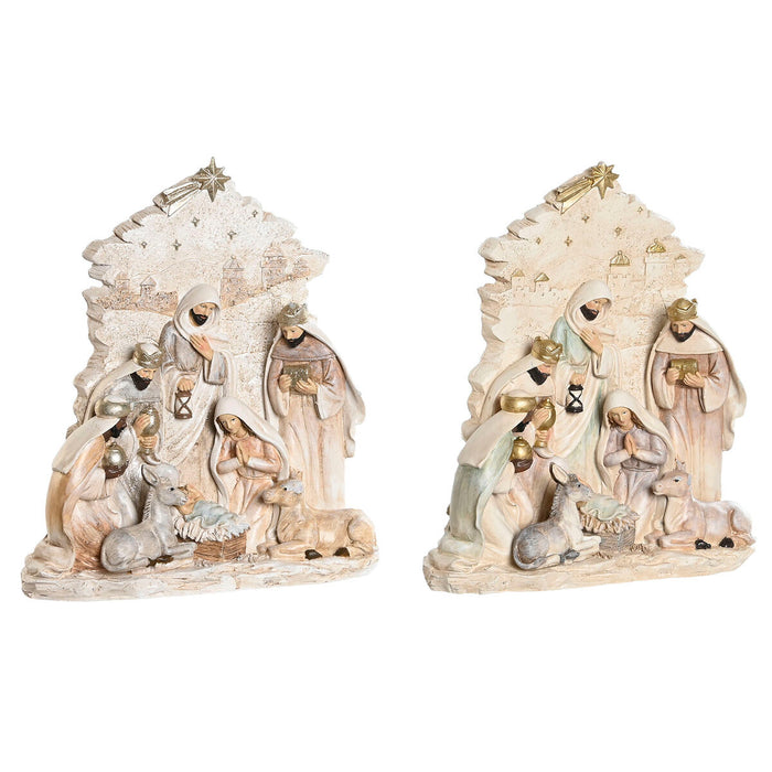 Christmas nativity set DKD Home Decor Blue White Pink Resin 24 x 8 x 27,5 cm (2 Units)
