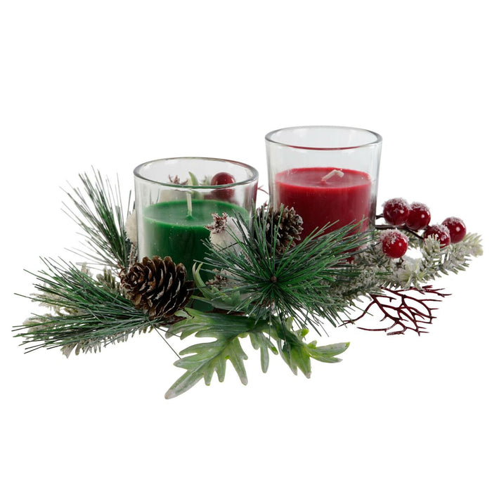 Candle DKD Home Decor Red Green 5,5 x 5,5 x 6,5 cm (2 Units)