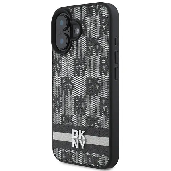 DKNY Checkered Pattern & Printed Stripes iPhone 16 Case - Black - Cell phone cases and covers<<<HurtelXML