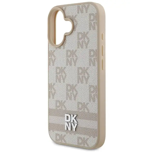 DKNY Checkered Pattern & Printed Stripes iPhone 16 Case - Pink - Cell phone cases and covers<<<HurtelXML