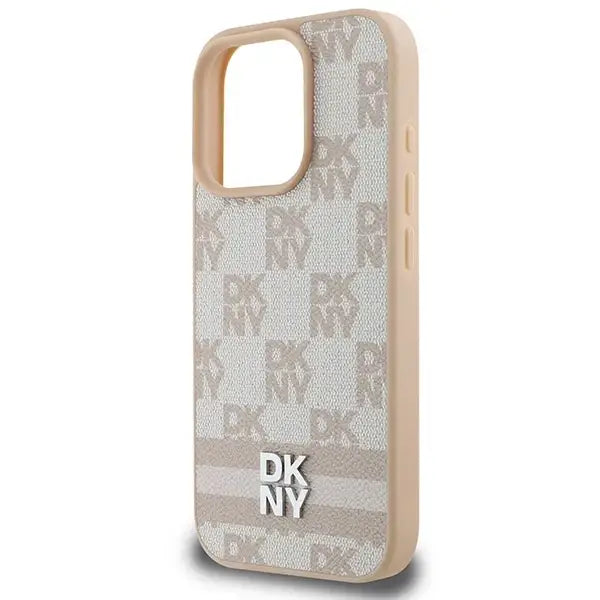 DKNY Checkered Pattern & Printed Stripes iPhone 16 Pro Case - Pink - Cell phone cases and covers<<<HurtelXML