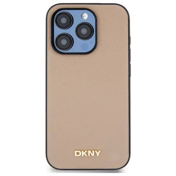 DKNY Grained Metal Logo MagSafe iPhone 15 Pro Max Case - Beige - Cell phone cases and covers<<<HurtelXML