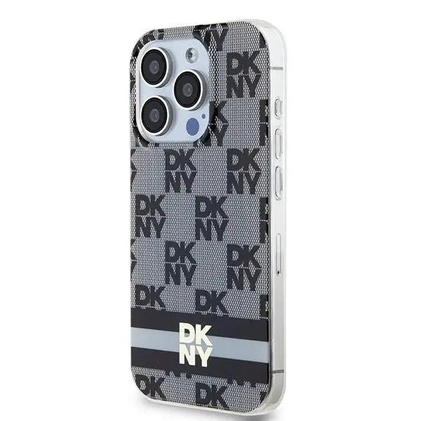 DKNY IML Checkered Mono Pattern & Printed Stripes MagSafe Case for iPhone 15 Pro - Black - Cell phone cases