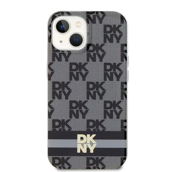 DKNY IML Checkered Mono Pattern & Printed Stripes MagSafe Case for iPhone 15 Plus / 14 Plus - Black - Cell phone cases