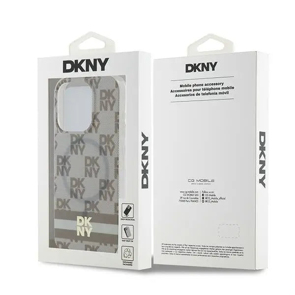 DKNY IML Checkered Mono Pattern & Printed Stripes MagSafe case for iPhone 15 Pro Max - beige - Cell phone cases