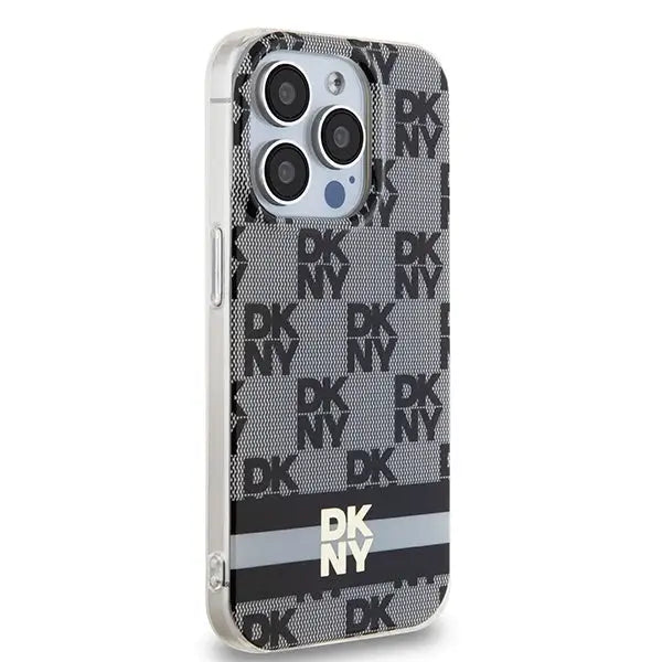 DKNY IML Checkered Mono Pattern & Printed Stripes MagSafe Case for iPhone 15 Pro - Black - Cell phone cases