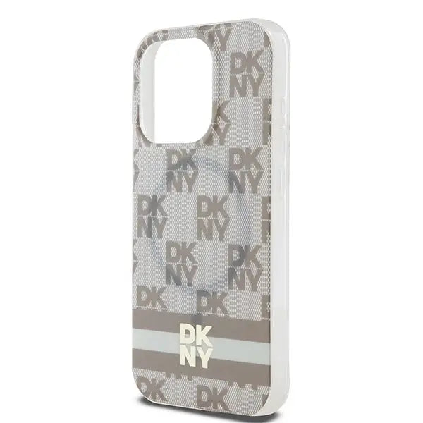 DKNY IML Checkered Mono Pattern & Printed Stripes MagSafe case for iPhone 15 Pro Max - beige - Cell phone cases