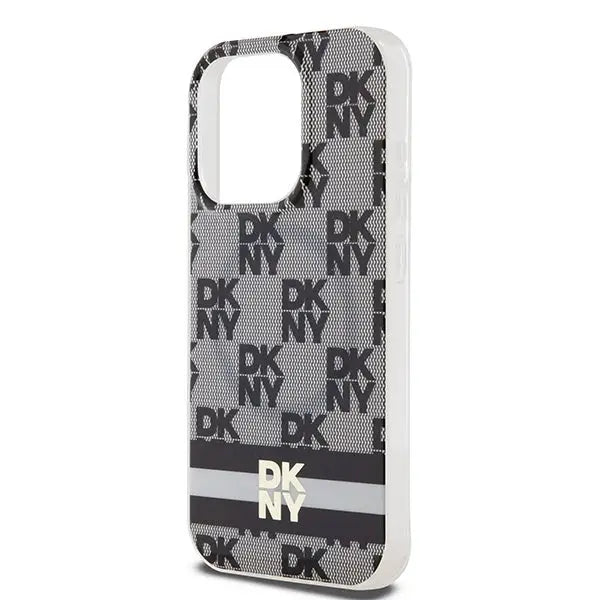 DKNY IML Checkered Mono Pattern & Printed Stripes MagSafe Case for iPhone 15 Pro - Black - Cell phone cases