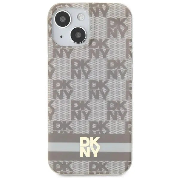 DKNY IML Checkered Mono Pattern & Printed Stripes MagSafe Case for iPhone 15 Plus / 14 Plus - Beige - Cell phone cases