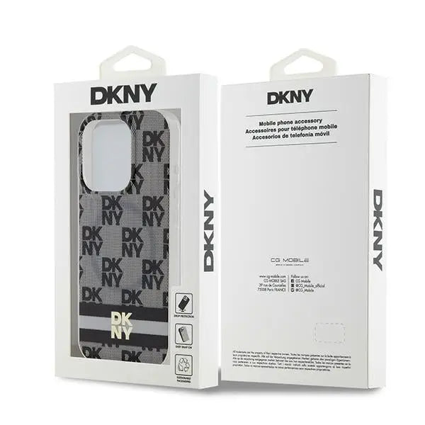 DKNY IML Checkered Mono Pattern & Printed Stripes MagSafe Case for iPhone 14 Pro Max - Black - Cell phone cases