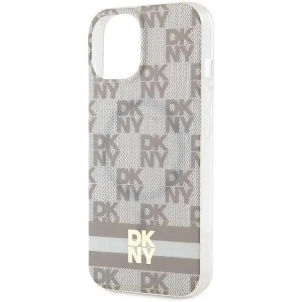 DKNY IML Checkered Mono Pattern & Printed Stripes MagSafe Case for iPhone 15 Plus / 14 Plus - Beige - Cell phone cases