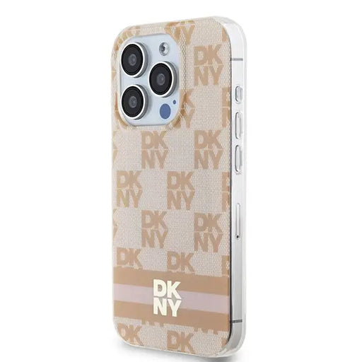 DKNY IML Checkered Mono Pattern & Printed Stripes MagSafe case for iPhone 15 Pro Max - pink - Cell phone cases