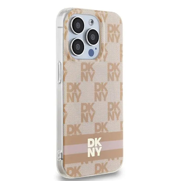 DKNY IML Checkered Mono Pattern & Printed Stripes MagSafe case for iPhone 15 Pro - pink - Cell phone cases