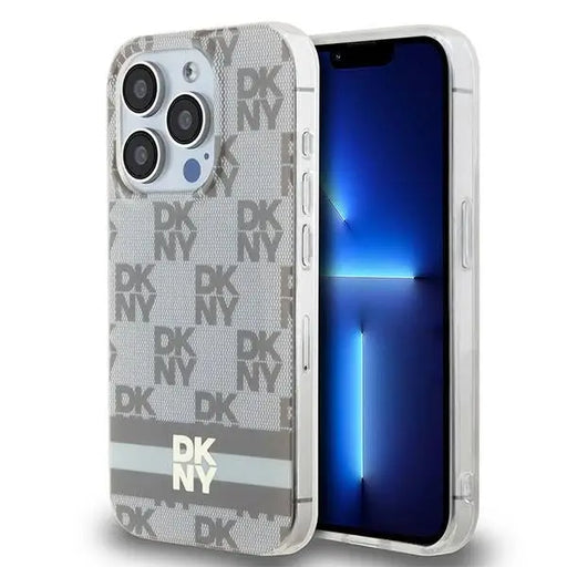 DKNY IML Checkered Mono Pattern & Printed Stripes MagSafe case for iPhone 15 Pro Max - beige - Cell phone cases