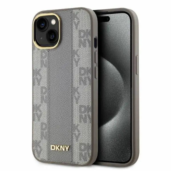 DKNY Leather Checkered Mono Pattern MagSafe iPhone 14 Case - Beige - Cell phone cases and covers<<<HurtelXML