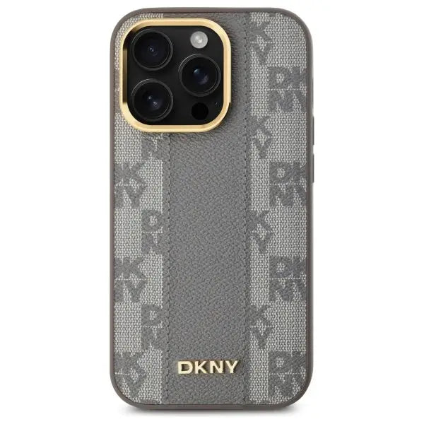 DKNY Leather Checkered Mono Pattern MagSafe iPhone 14 Pro Case - Beige - Cell phone cases and covers<<<HurtelXML