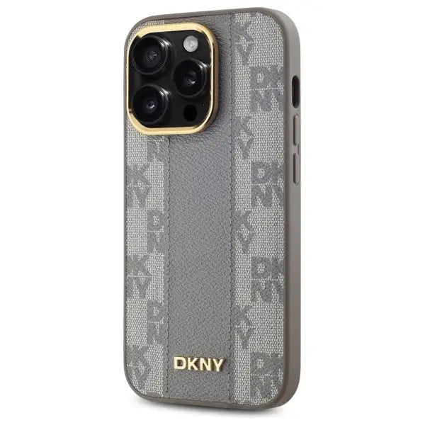 DKNY Leather Checkered Mono Pattern MagSafe iPhone 14 Pro Case - Beige - Cell phone cases and covers<<<HurtelXML