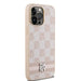 DKNY Leather Checkered Mono Pattern & Printed Stripes case for iPhone 14 Pro Max - pink - Cell phone cases