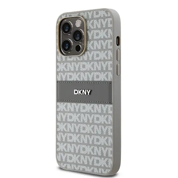 DKNY Leather Mono Stripe & Metal Logo case for iPhone 14 Pro - beige - Cell phone cases and covers<<<HurtelXML
