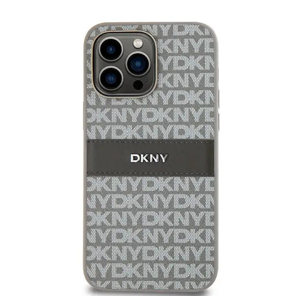 DKNY Leather Mono Stripe & Metal Logo case for iPhone 14 Pro - beige - Cell phone cases and covers<<<HurtelXML