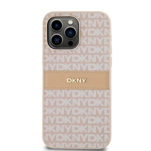 DKNY Leather Mono Stripe & Metal Logo case for iPhone 14 Pro Max - pink - Cell phone cases and covers<<<HurtelXML