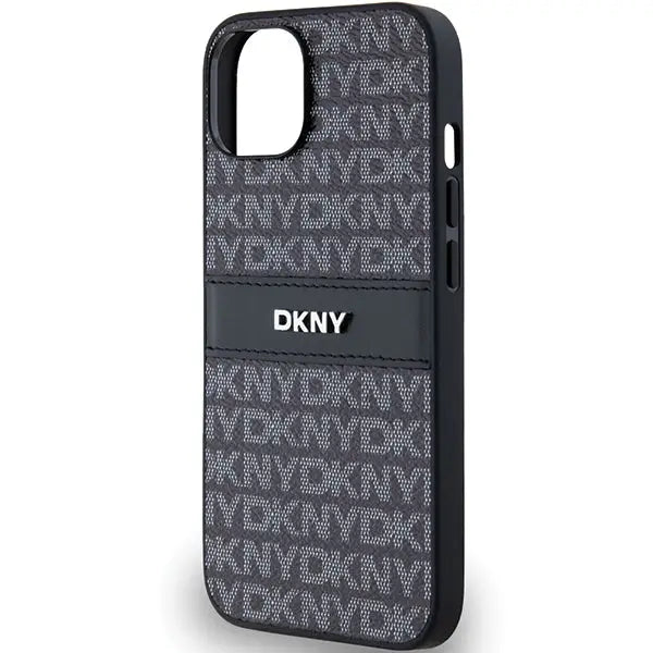 DKNY Leather Mono Stripe & Metal Logo Case for iPhone 15/14/13 - Black - Cell phone cases and covers<<<HurtelXML