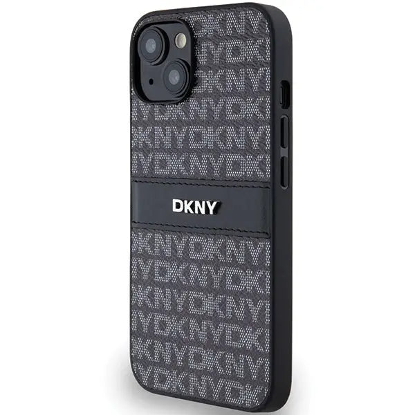 DKNY Leather Mono Stripe & Metal Logo Case for iPhone 15/14/13 - Black - Cell phone cases and covers<<<HurtelXML