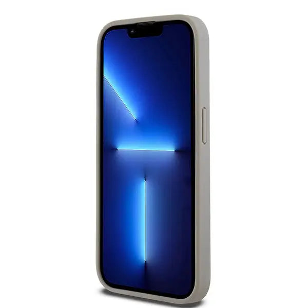 DKNY Leather Mono Stripe & Metal Logo case for iPhone 15 Pro - beige - Cell phone cases and covers<<<HurtelXML