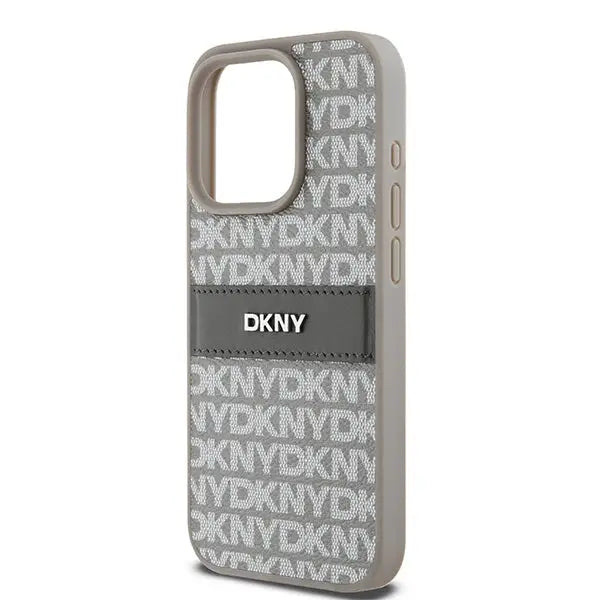 DKNY Leather Mono Stripe & Metal Logo case for iPhone 15 Pro - beige - Cell phone cases and covers<<<HurtelXML
