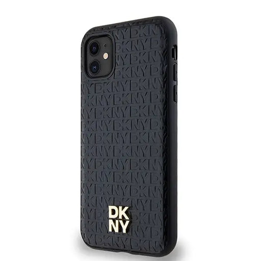 DKNY Leather Monogram Pattern Metal Logo MagSafe Case for iPhone 11 / Xr - Black - Cell phone cases