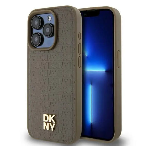 DKNY Leather Pattern Metal Logo MagSafe case for iPhone 14 Pro Max - brown - Cell phone cases and covers<<<HurtelXML