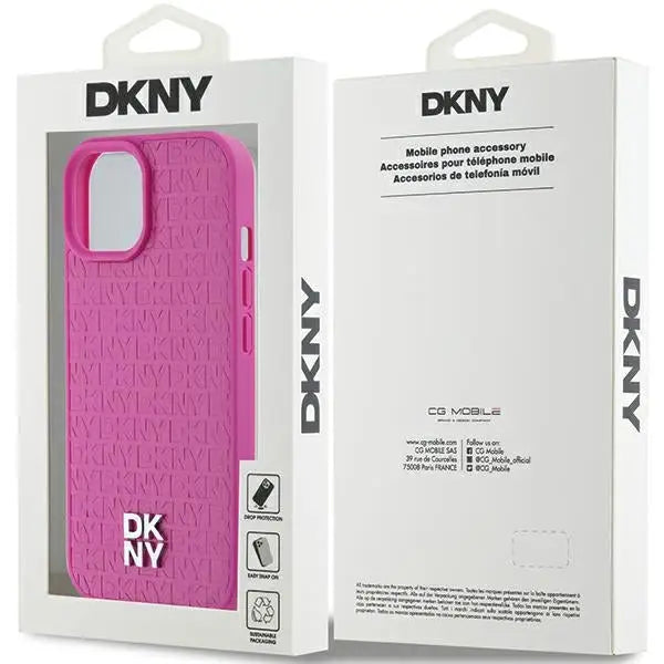 DKNY Leather Pattern Metal Logo MagSafe case for iPhone 15 / 14 / 13 - pink - Cell phone cases and covers<<<HurtelXML