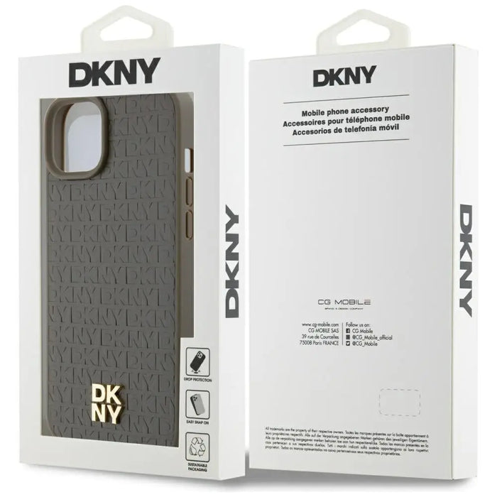 DKNY Leather Pattern Metal Logo MagSafe case for iPhone 15 / 14 / 13 - brown - Cell phone cases and covers<<<HurtelXML