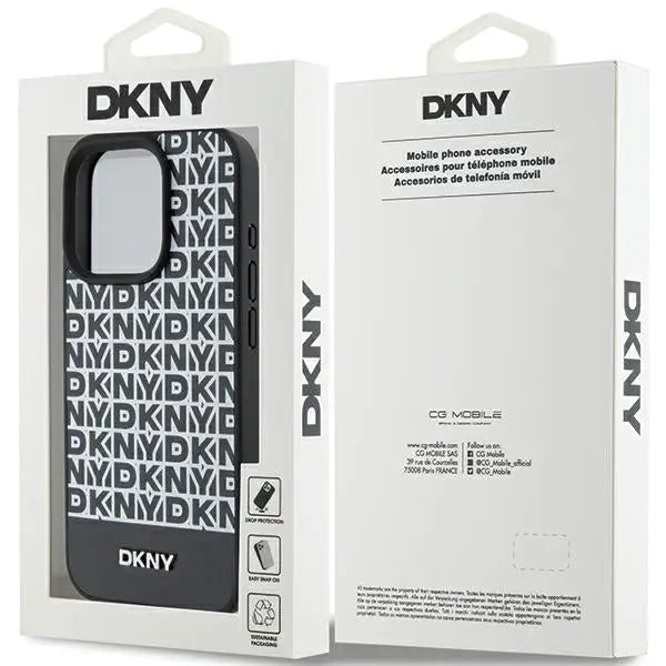 DKNY Leather Printed Pattern Metal Logo MagSafe Case for iPhone 15 Pro - Black - Cell phone cases and covers<<<HurtelXML