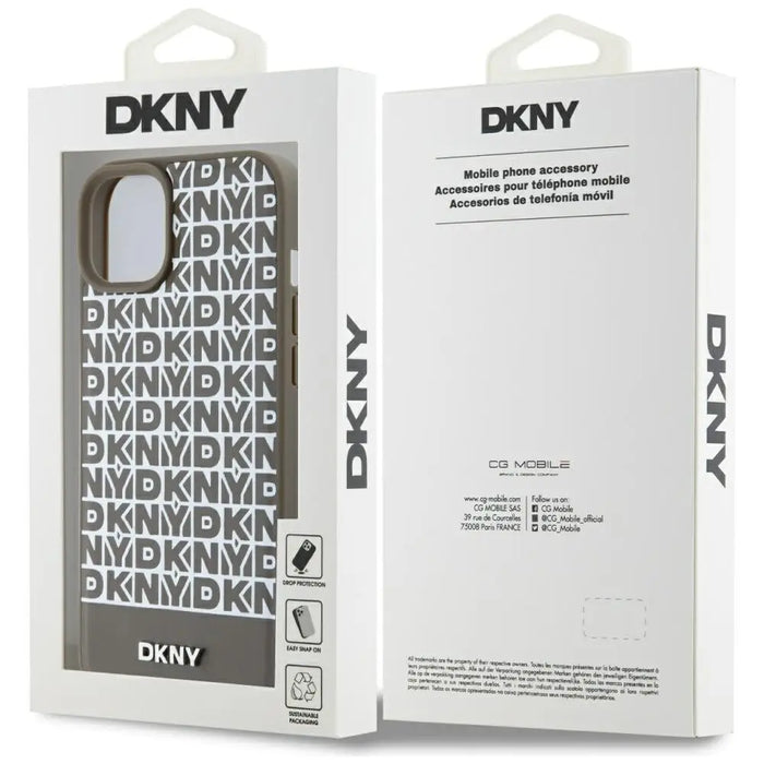 DKNY Leather Printed Pattern Metal Logo MagSafe Case for iPhone 15 / 14 / 13 - Brown - Cell phone cases